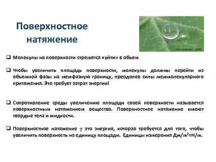 Поверхностное натяжение на границе с воздухом
