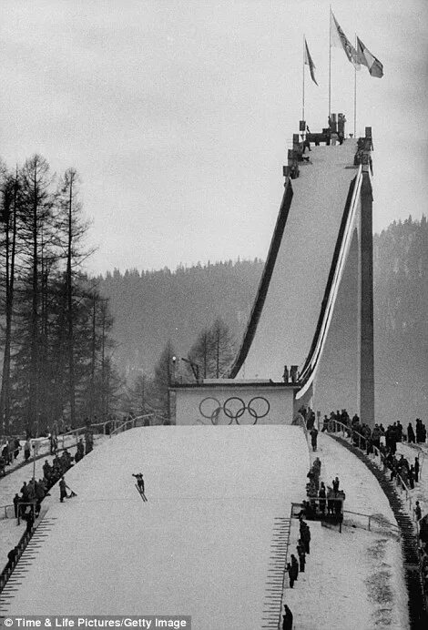 Трамплин Инсбрук 1964. Горнолыжный трамплин Воробьевы горы Москва. Олимпийские игры 1924 года прыжки с трамплина. Олимпийские трамплины в Инсбруке. Первые прыжки с трамплина на лыжах