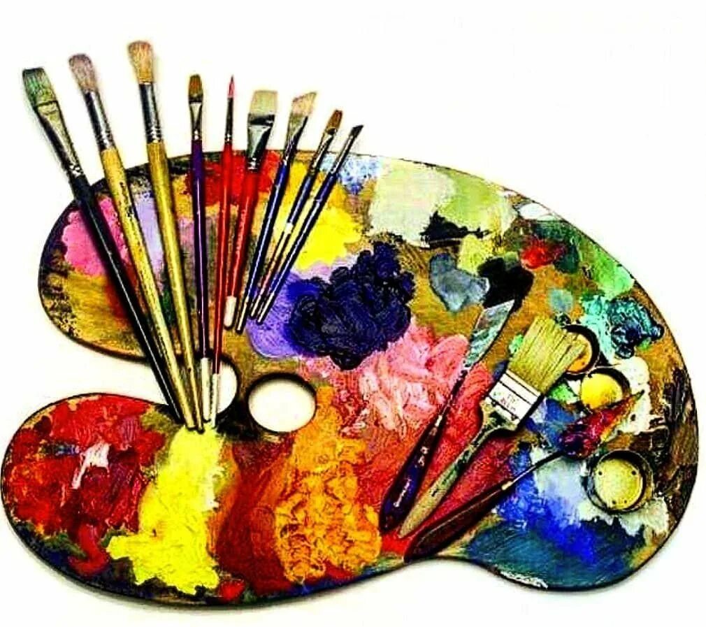 Палитра для красок. Художественный фон. Палитра с красками и кистями. Краски и кисти для рисования. Художественное рисование.