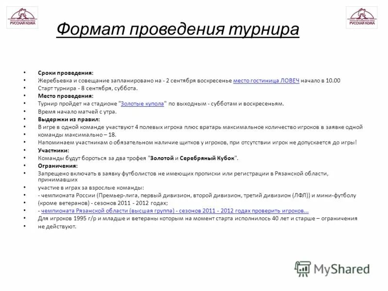 Формат проведения виды. Формат проведения виды