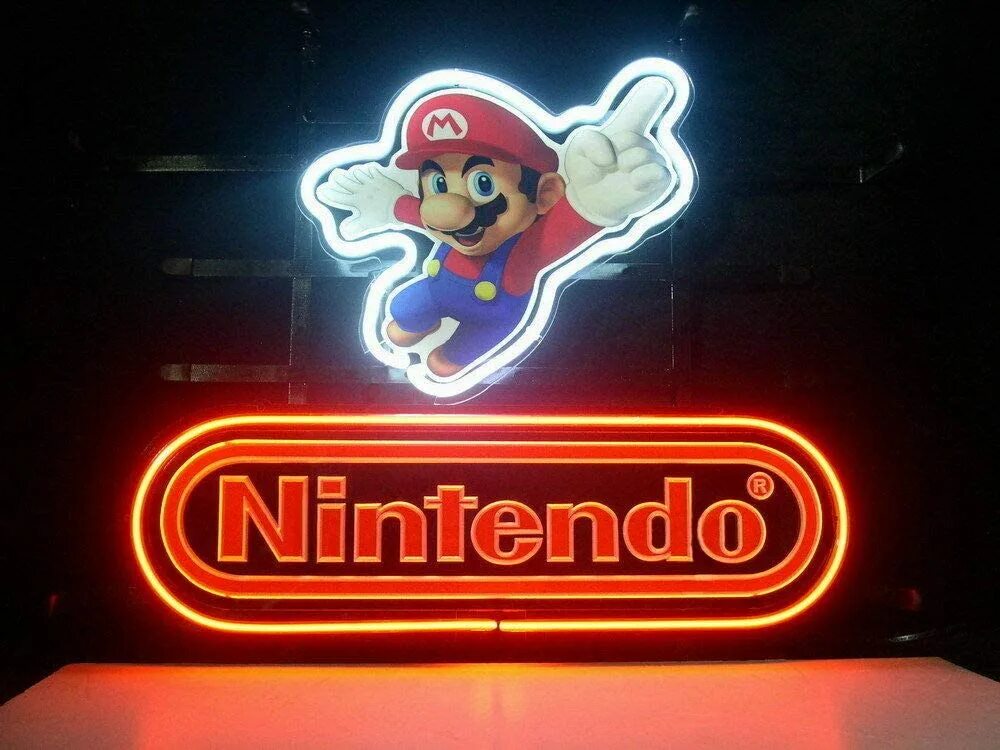 Nintendo neon. Неоновая вывеска Марио. Вывески супер. Супер Марио неон. Неоновая вывеска пиво.