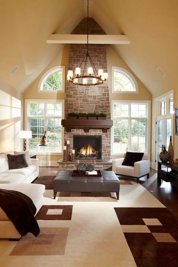 30 Multifunctional and Modern Living Room Designs with TV and Fireplace Stone fi