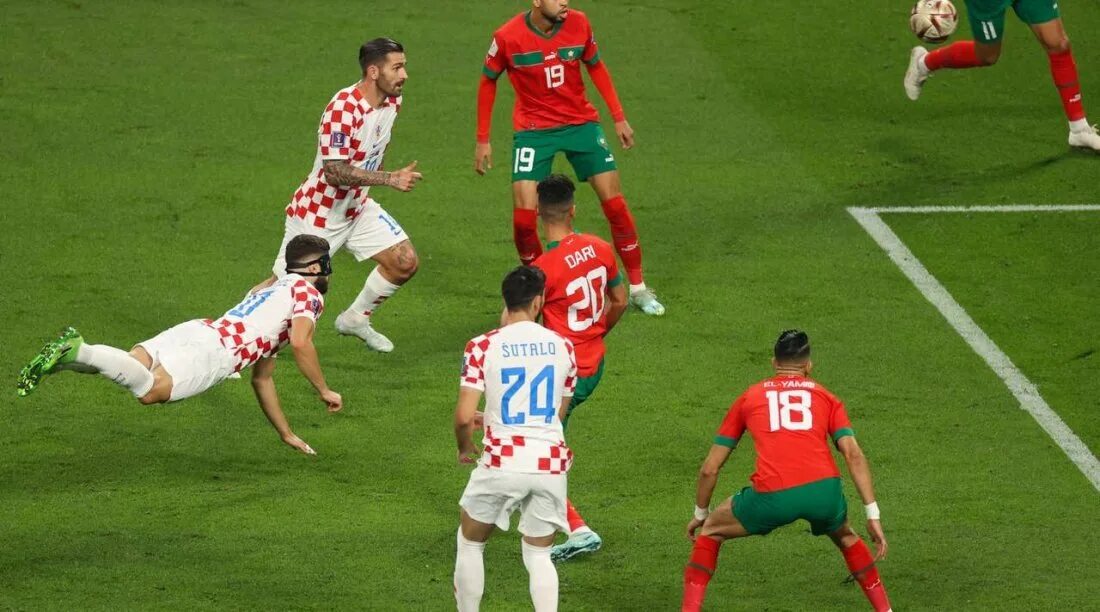 Сборная Хорватии по футболу ЧМ 2022. Футболисты на поле. Сборная Хорватии обыграла Марокко.