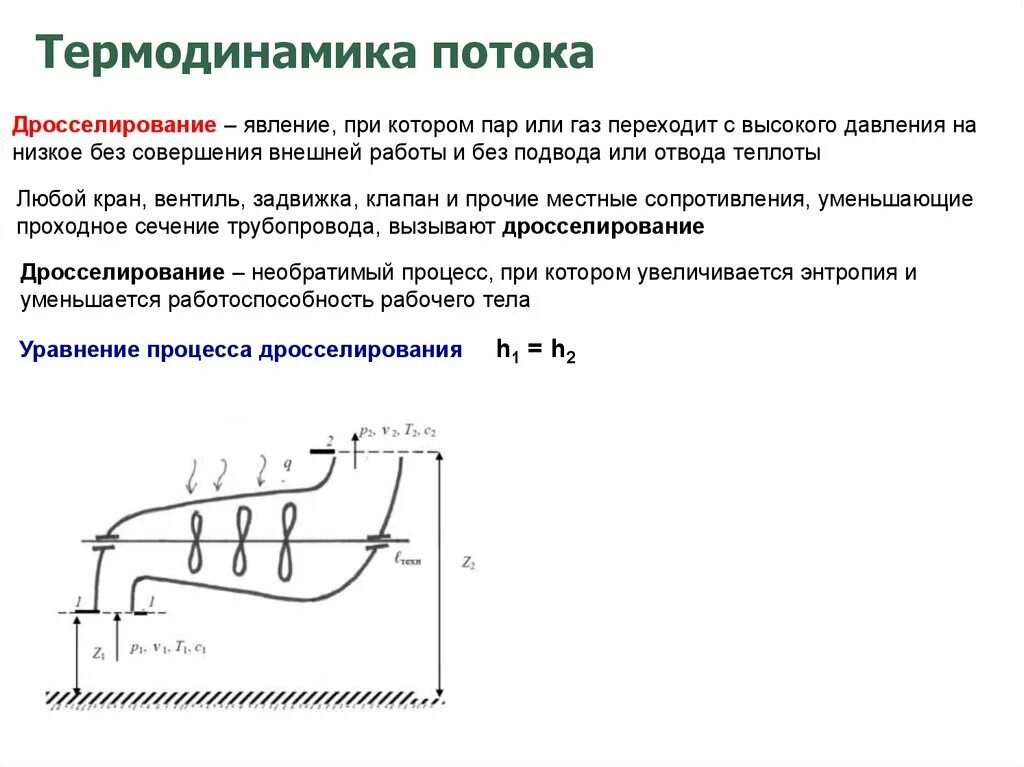 Дросселирование пара и газа. Дросселирование газа и пара.. термодинамика потока. термодинамические потоки. термодинамические параметры потока.