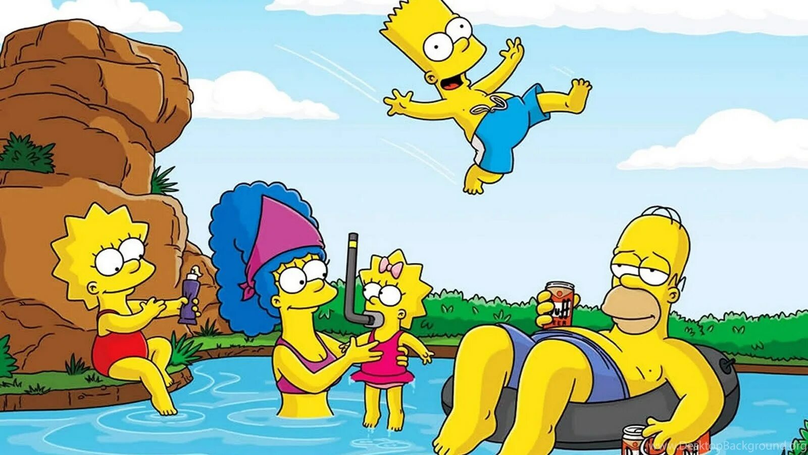 Fun de fun. Симпсоны гомер мардж барт. Барт симпсон в бассейне. Симпсоны гомер и мардж в море. Барт симпсон отпуск.