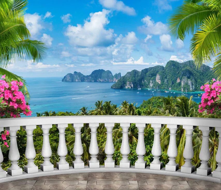 Красивый вид с террасы. Фотообои. Вид с балкона красивый пейзаж. Фотообои вид с террасы на море.