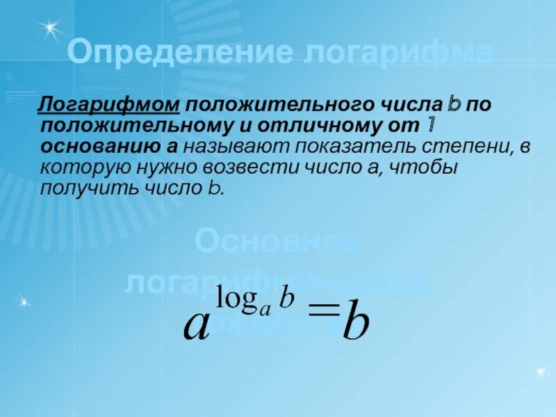 Логарифм может быть отрицательным числом. Логарифм положительного числа b по основанию a. логарифмом положительного числа b. логарифм положительного числа b по положительному и от. логарифмом положительного числа b по основанию a называется.