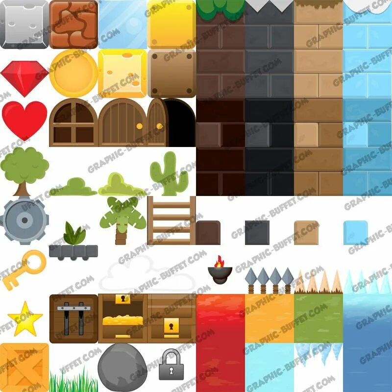 Материалы для создания игр. Тайлы для игр 2d. векторная графика в играх. векторная графика для игр 2d. блоки для платформера.