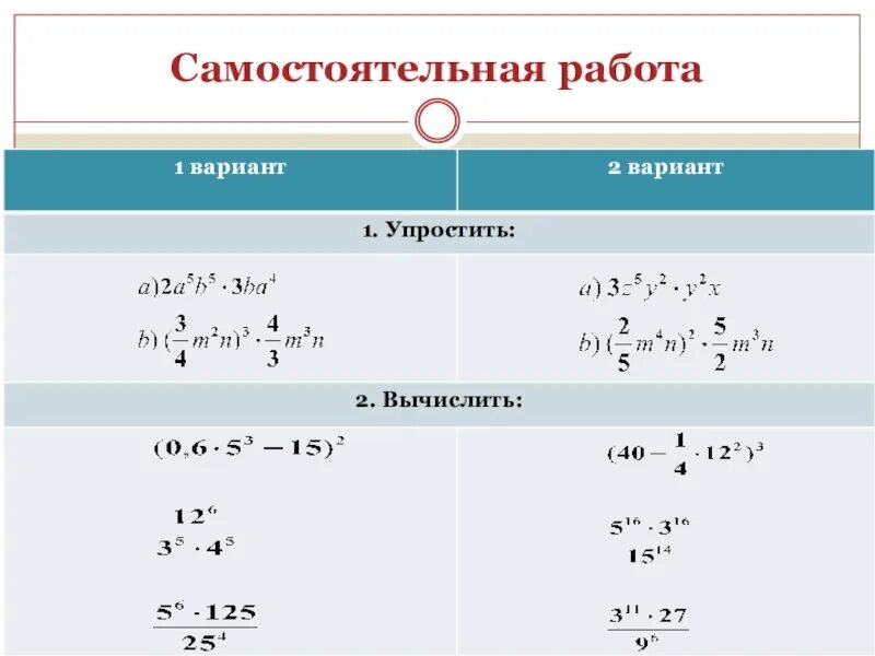 Самостоятельная одночлены 7 класс. Самостоятельная одночлены 7 класс