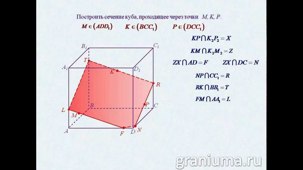 10 сечений куба. Сечение Куба 3 точки. Сечение Куба по 3 точкам на разных гранях. Сечение Куба по трем точкам задачи. Сечение Куба плоскостью по трем точкам.