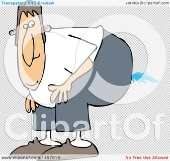 Cartoon of a Farting Man Bending over with a Flame - Royalty Free.