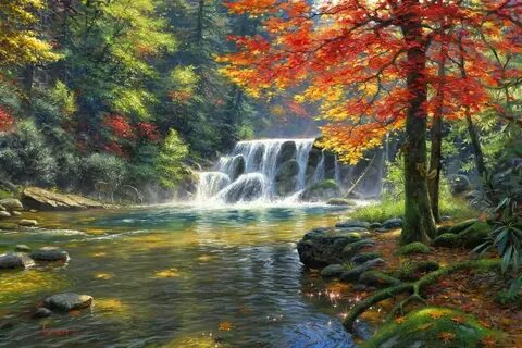 Картина водопад лес