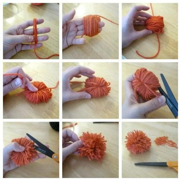 Помпоны из ниток для вязания. Помпоны из шерстяных ниток. Бубон из ниток. Помпоны из ниток своими руками.