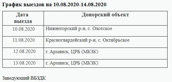 График работы выездной бригады на февраль 2025