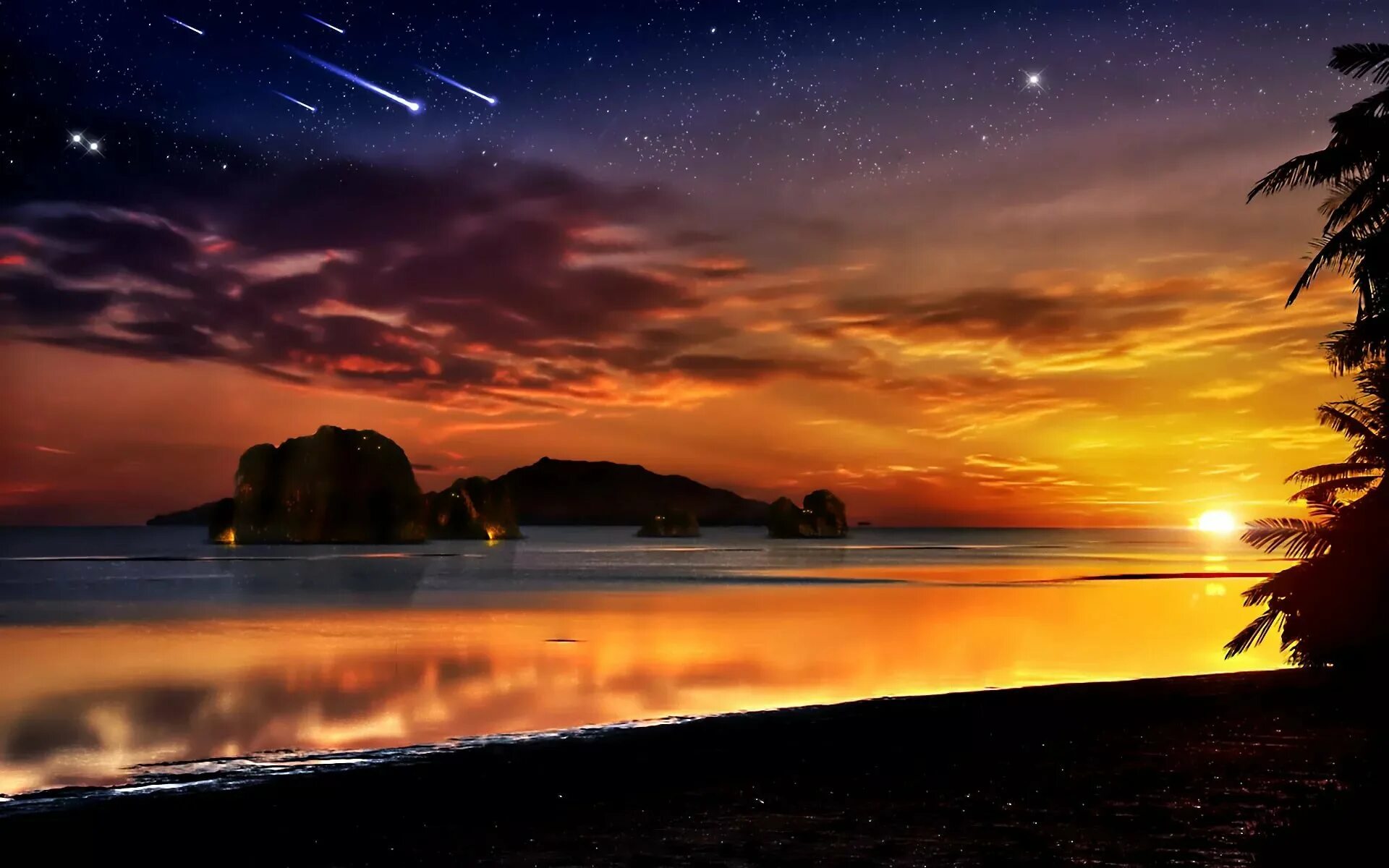 Звездное небо на море. Ночное море. Ночь в море. Ночной пейзаж. Красивый закат.