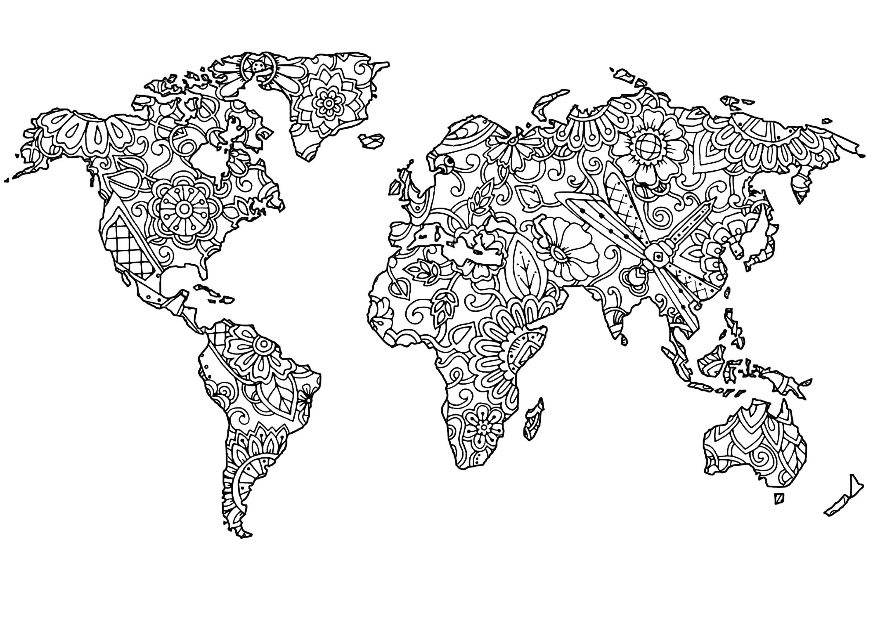 Карты стран раскраски. Карта мирароскроска.