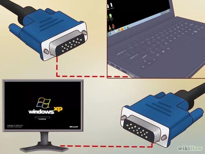 Подключить монитор к ноутбуку через VGA. VGA кабель для соединения монитора к ноутбуку. Как подключить ноут к монитору компа. Как подключить монитор с VGA К HDMI ноутбуку.