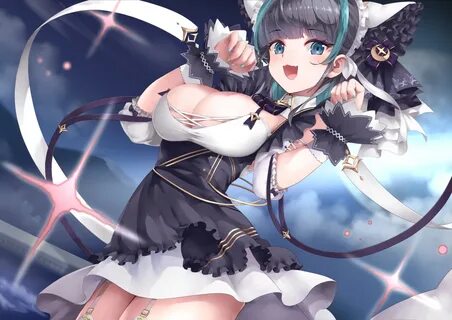 ...cleavage clouds dress fang garter_belt purple_hair rin2008 short_hair sk...