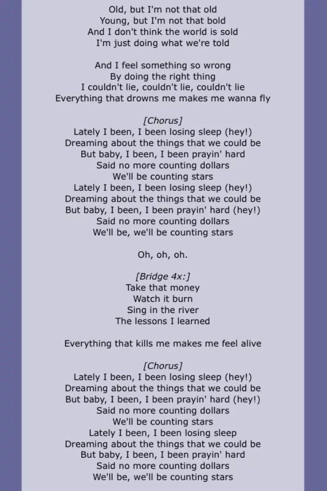 Песня counting stars speed up. Counting Stars текст. Текст песни каунтинг старс. Слова песни counting Stars. Песня counting Stars текст.