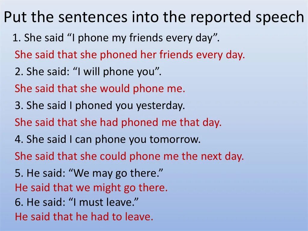 He not at school they. Put the sentences into reported Speech. Reported Speech предложения. Used to reported Speech. Reported Speech в английском языке 9 класс.