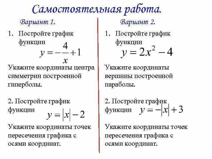 Контрольная по теме квадратичная функция 9 класс. Построение графиков функций самостоятельная работа. Построить график функции самостоятельная работа. Задачи на построения Графика функции. Функции самостоятельной работы.