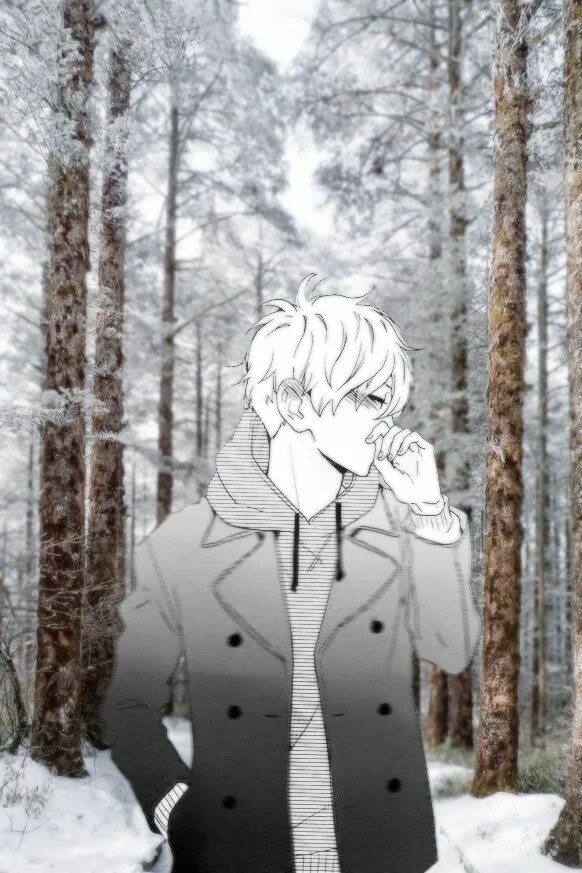 Зимний лес манга. Зимние картинки с мангами. Манга зима. Зимние арты. Manga winter.