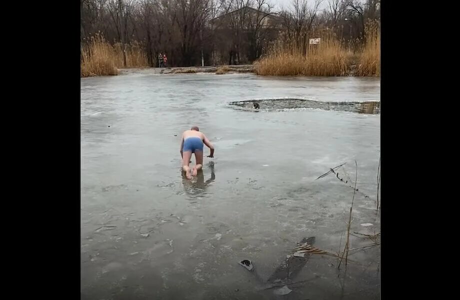 Падение в трещину. Спас собаку из ледяной воды. На четвереньках по льду. Потоп мужик спасает собаку. Мужчина спасает из воды бездомную собаку.