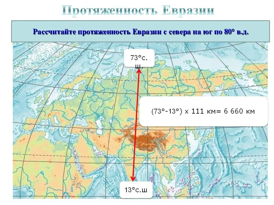 Крайние точки евразии и их географические. Протяжённость Евразии с севера на Юг в градусах. Протяженность Евразии с севера на Юг и с Запада на Восток в градусах. Протяженность Евразии с Запада на Восток в градусах. Протяженность Евразии по 100 меридиану.