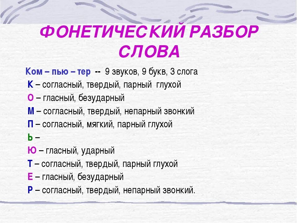 Фонетический разбор слова знаков