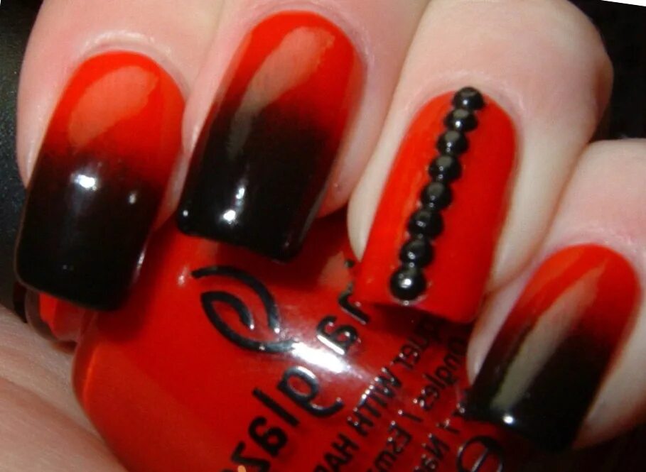 Red ombre nails, Red nail designs, Red and silver nails