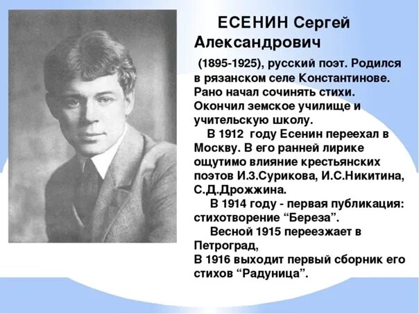 Когда родились поэты. Поэты 20 века Есенин.