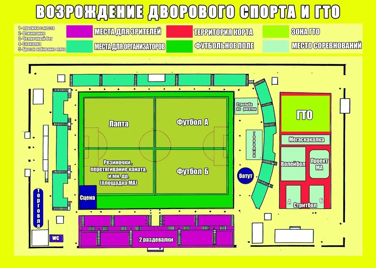 План спортивного лагеря. Спортивная площадка план. План спортивного праздника. План спортивного комплекса. Площадка для ГТО план.