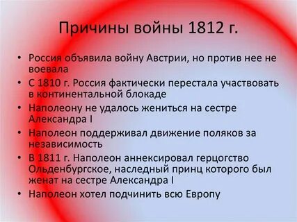 Причина отечественной 1812 года кратко