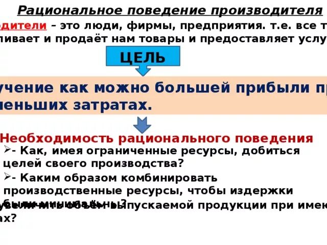 Рациональное поведение производителя. Рациональное поведение пр. Рациональное экономическое поведение производителя. Поведение производителя. Поведение потребителя егэ