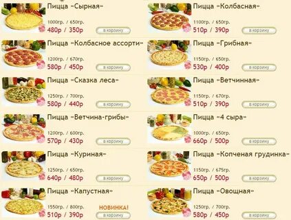 Пиццерия тамбов меню