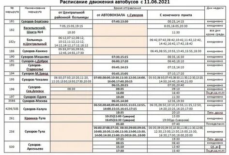 Расписание автобусов богородицк тула на завтра