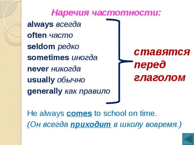 He comes перевод. Наречия частотности презент Симпл. Наречия частотности в present simple. Наречия частотности в английском. Наречие частотности always often never правило.