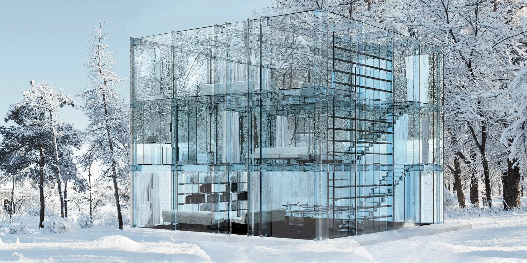 В стеклянном доме камнями не бросаются. The Glass House, бюро Santambrogio Milano (Италия). Стеклянный дом-куб от Карло Сантамброджио. Дом из стекла. Прозрачный дом.