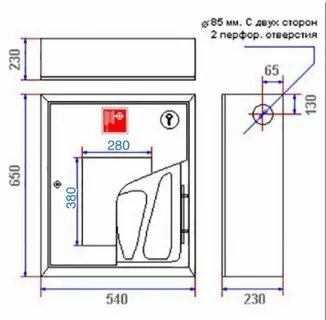 Встроенный пожарный шкаф размеры
