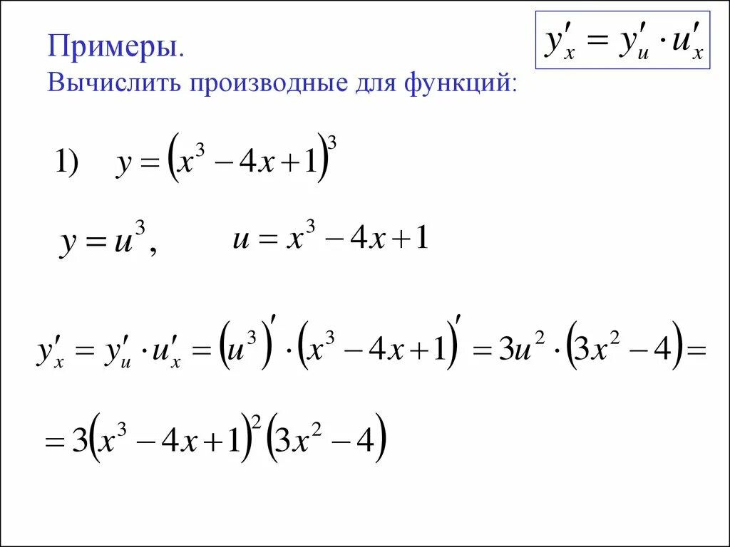 Как найти производную функции примеры. Производная функции примеры с решениями. Как вычислить производную функции примеры с решением. Вычисление производной сложной функции примеры.