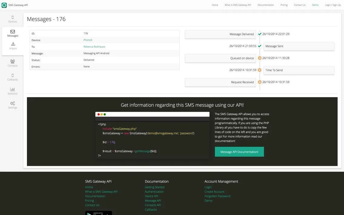 Messaging gateway. Sms api gateway. api скриншот. sms gateway returns an error: message is denied.