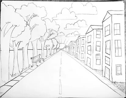 Single Point Perspective Drawing of a Street - Happy Family Art