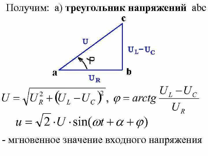 Треугольник напряжений и сопротивлений. Треугольник напряжяжений. Треугольники сопротивлений и мощностей. Треугольник сопротивлений напря.