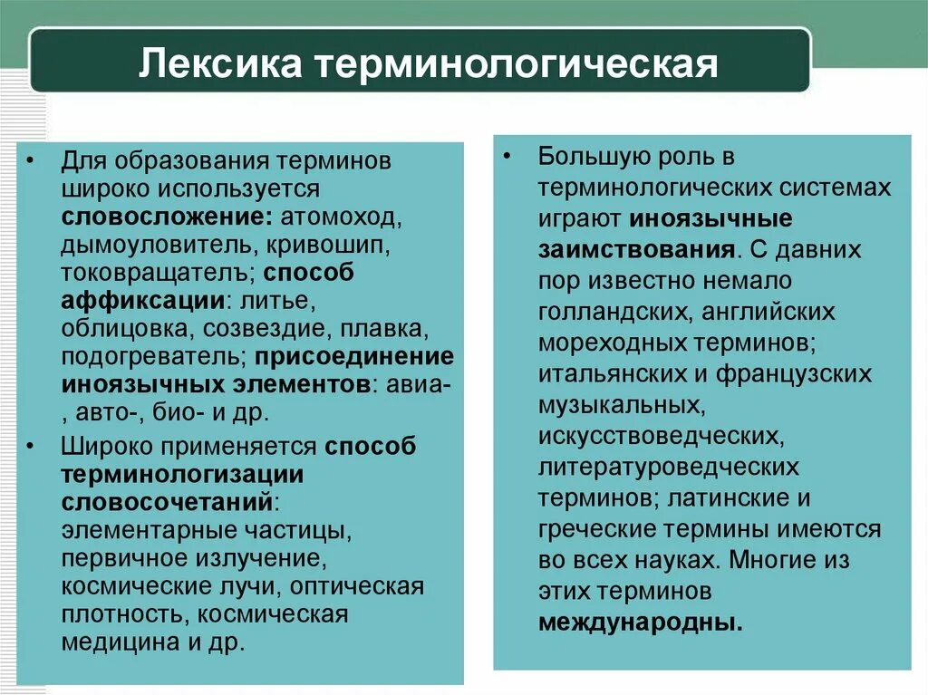 Использование терминологической лексики