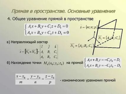Точка пересечения прямых каноническое уравнение