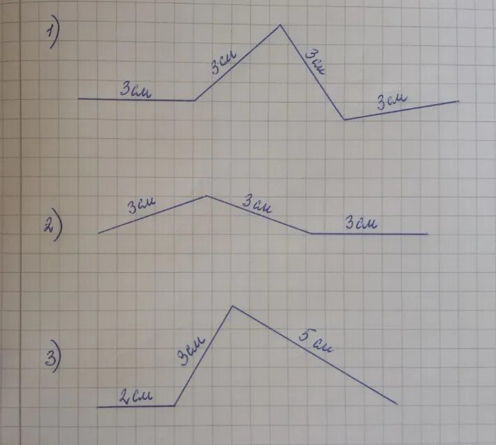 Чертим ломаные. Начерти ломанную состаящюю из 5 звегьев. Начерти ломаную состоящую из четырех звеньев. Начерти ломаную состоящую из трех звеньев.
