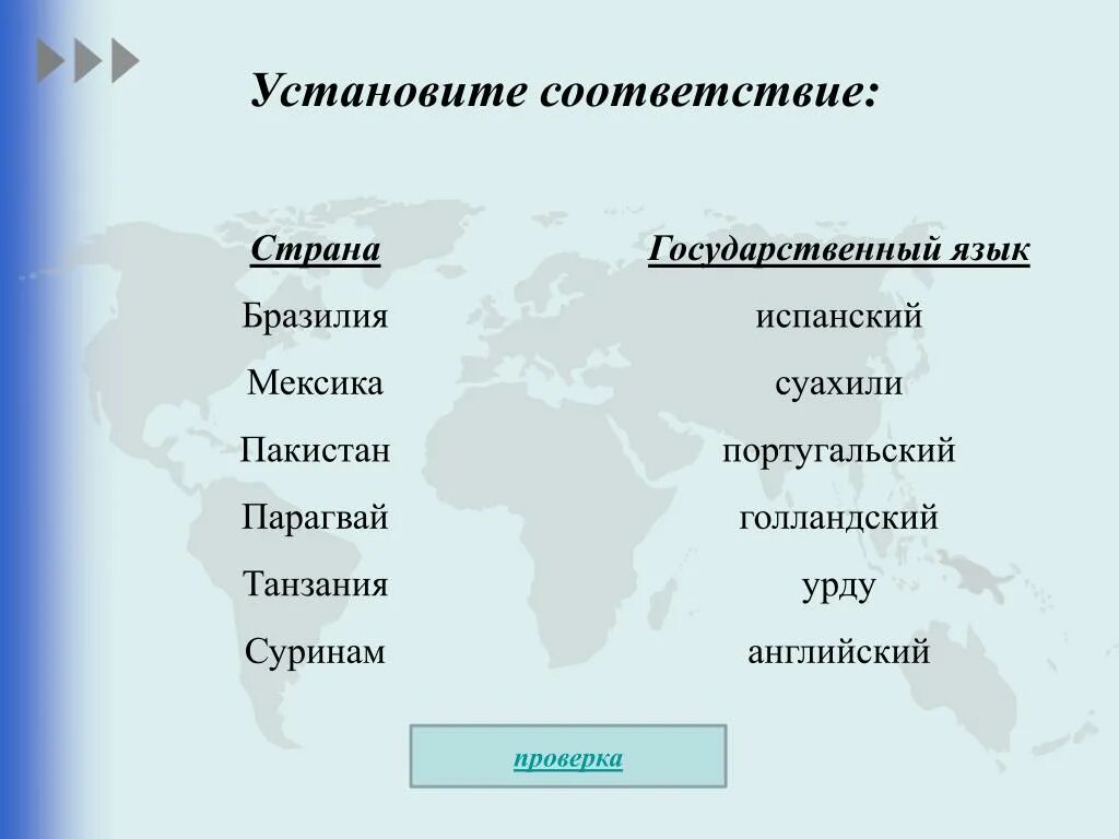 Установите соответствие страна испания. Соответствие страны. Государственные языки стран. Установите соответствие Страна. Государственный язык Суринам.