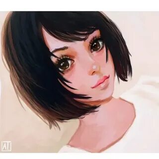 Нарисованная девушка с короткими