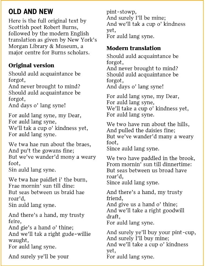 Auld lang syne. Auld lang syne