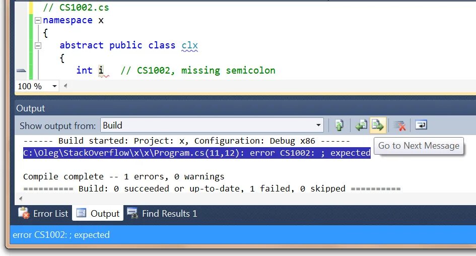 Error cs1002. Выделение ошибки в visual studio. error cs1002 unity. cs1002 c#. ошибка компилятора c2082.